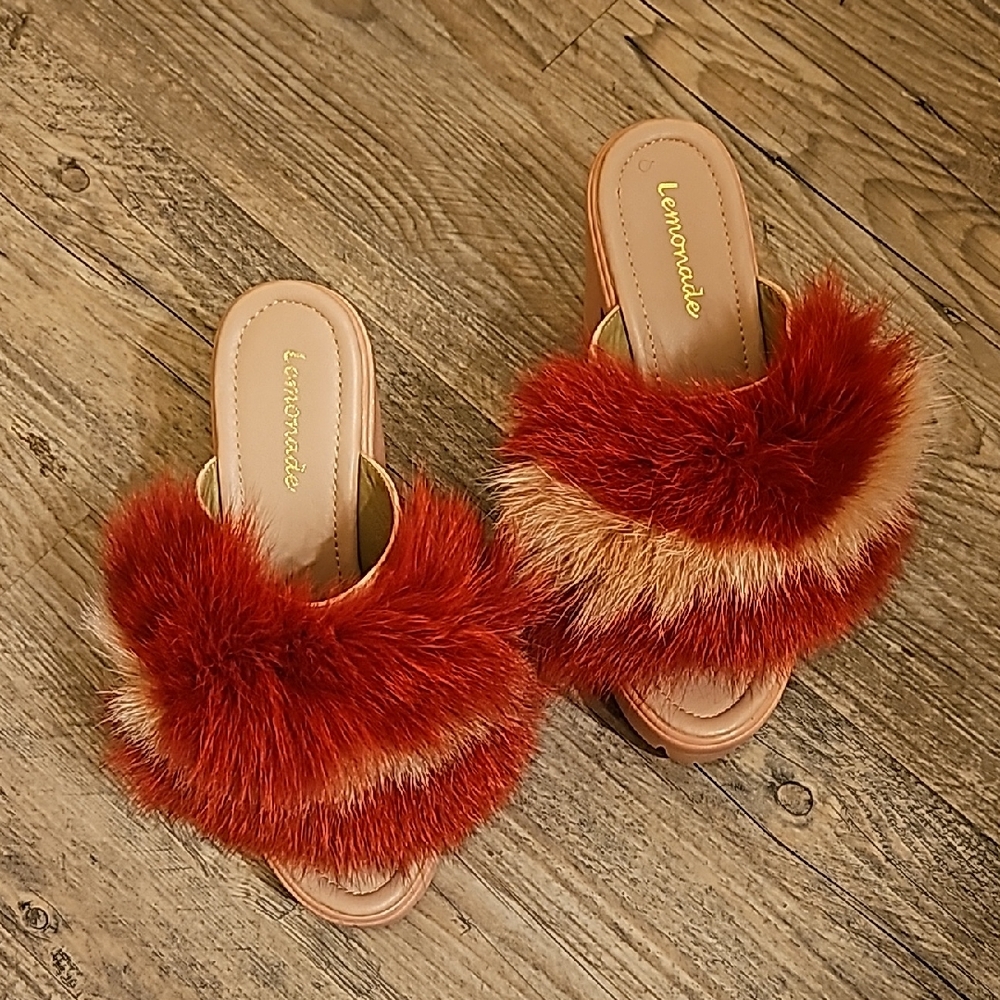 Lemonade Women's Vibrant Red and Orange Fluffy Slippers